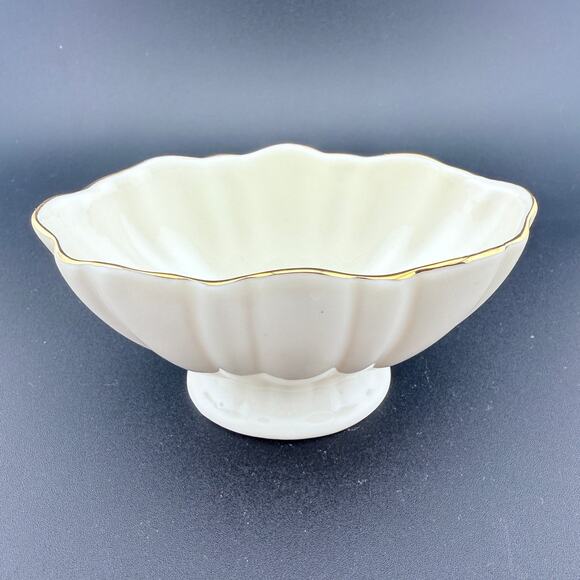 Lenox Ivory Scalloped Pedestal Bowl with Gold Trim – Handcrafted China – 4” - Picture 3 of 7